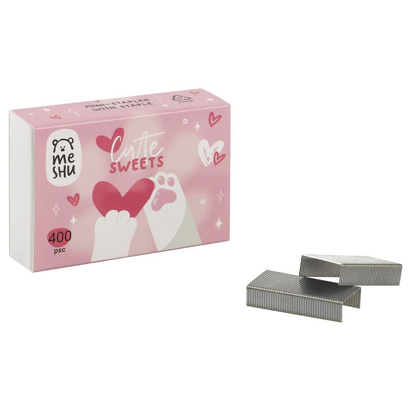 Набор MESHU "Cute sweets": мини-степлер №24/6 до 20л.; скобы №24/6; пластиковый бокс