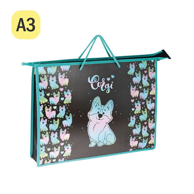 УЦЕНКА - Папка для чертежей и рисунков А3 ArtSpace "Corgi", пластик, 70мм, на молнии (осн 342668) 