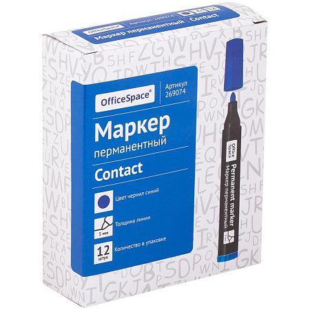 Маркер перманентный OfficeSpace "Contact" синий, пулевидный, без клипа, 3мм 