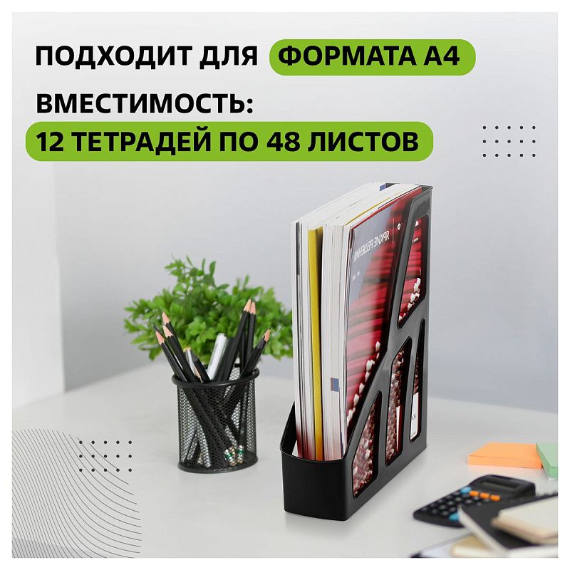Лоток для бумаг вертикальный СТАММ "Лидер", черный, ширина 75мм