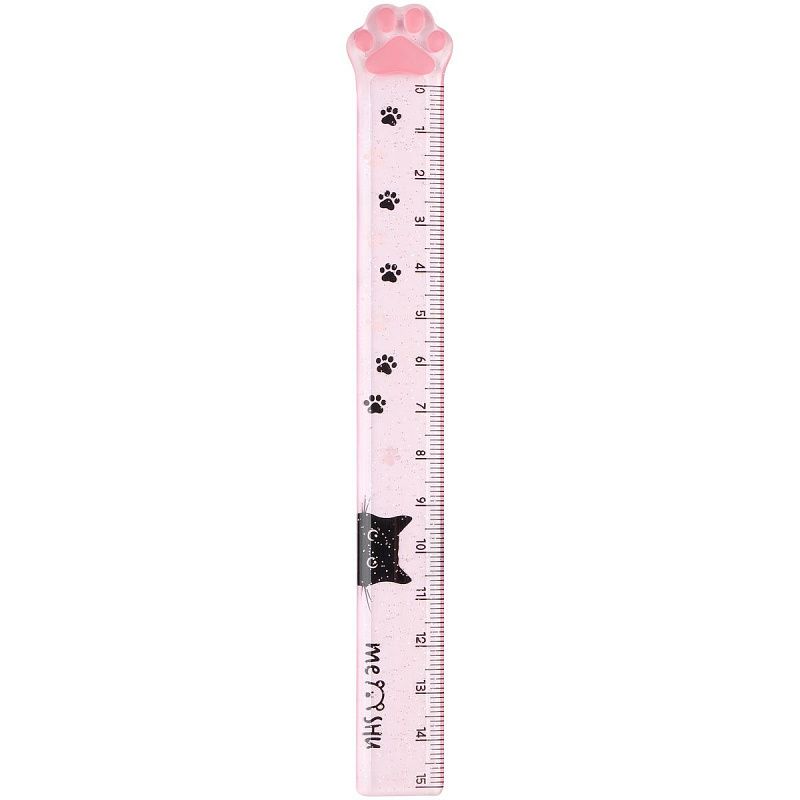 Линейка 15см MESHU "Paw", пластиковая, тонированная, с блестками, ассорти, европодвес 