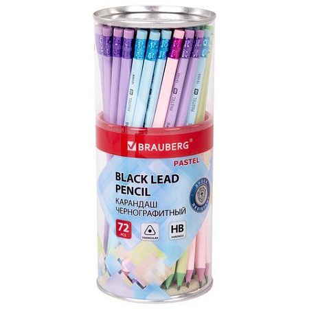Карандаш чернографитный BRAUBERG "PASTEL", 1 шт., HB, трехгранный, с ластиком, 181995 