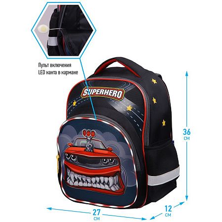 Рюкзак Berlingo Kids "Superhero" 36*27*12см, 1 отделение, 3 кармана, эргономичная спинка, LED кант 