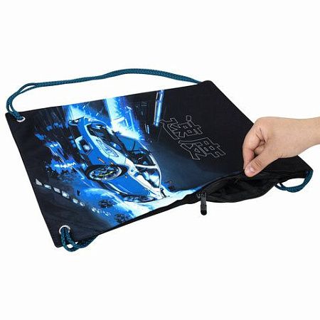 Мешок для обуви BRAUBERG PREMIUM, карман, подкладка, светоотражайка, 43х33 см, Night race, 272425 