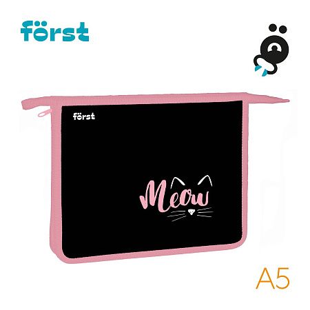 Папка для тетрадей 1 отделение, А5 Först "Meow", 240*205*40мм, пластик, на молнии 