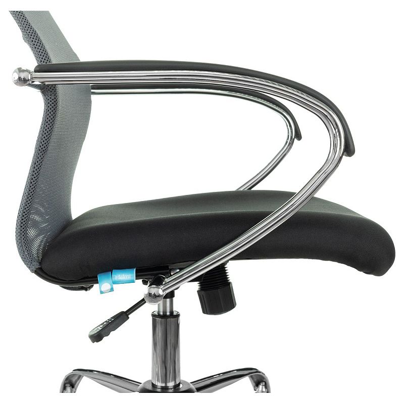 Кресло руководителя Helmi HL-E87, CH, спинка сетка серая/экокожа, сиденье ткань черная, хром, механизм качания