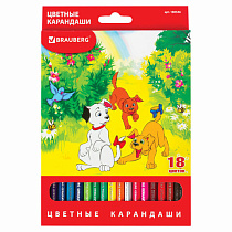 Карандаши цветные BRAUBERG "My lovely dogs", 18 цветов, заточенные, картонная упаковка, 180546