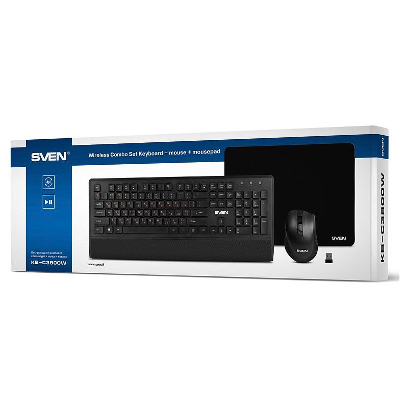 Комплект беспроводной клавиатура + мышь + коврик Sven KB-C3800W, USB, черный