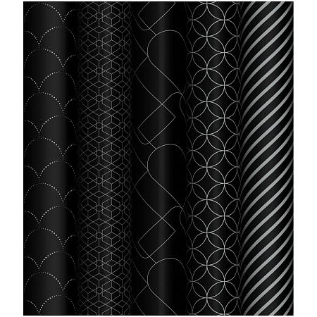 Упаковочная бумага глянц. 70*100см, MESHU "Pattern on black", 80г/м2, ассорти 5 дизайнов
