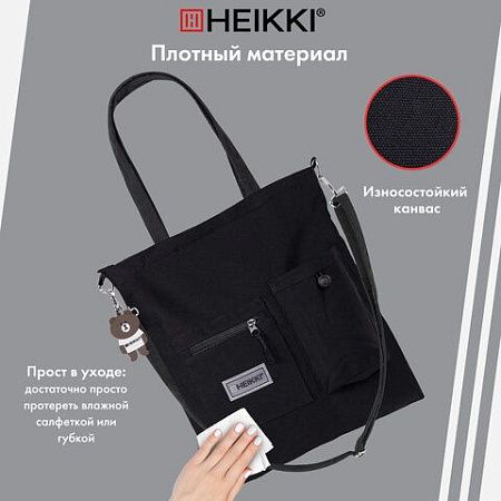 Сумка шоппер HEIKKI EQUIP (ХЕЙКИ), канвас, карман для бутылки, 40х35 см, черный, 272442 