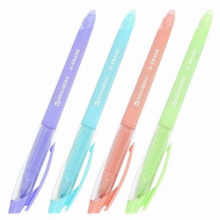 Ручка стираемая гелевая с грипом BRAUBERG X-ERASE PASTEL, СИНЯЯ, узел 0,7 мм, линия 0,35 мм, 143953 
