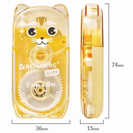 Корректирующая лента BRAUBERG KIDS "ЗВЕРЯТА", 5 мм х 8 м, механизм перемотки, корпус ассорти, блистер, 272499