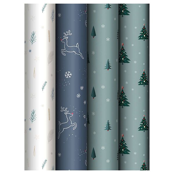 Упаковочная бумага глянц. 70*100см, MESHU "Christmas tree", 80г/м2, ассорти 4 дизайна