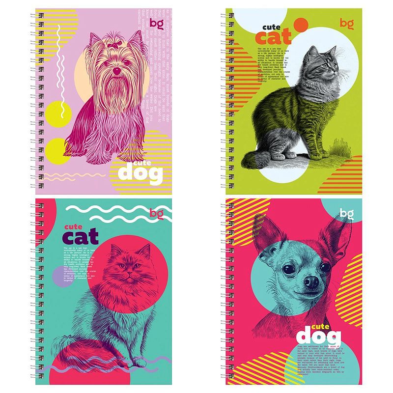 Записная книжка А6 80л., на гребне BG "Наши питомцы", глянцевая ламинация, твердая обложка