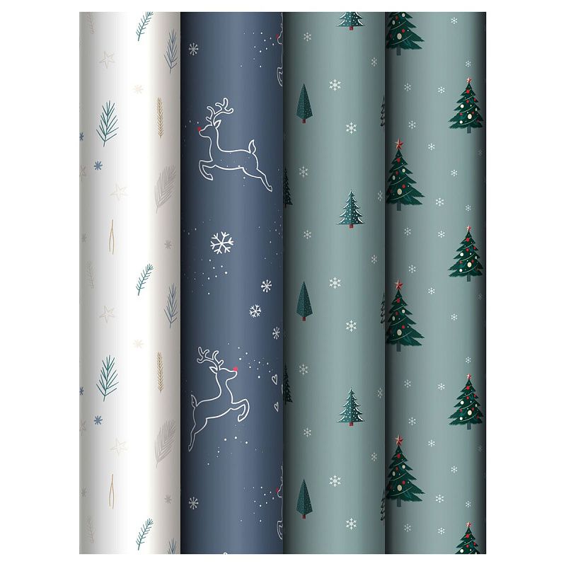 Упаковочная бумага глянц. 70*100см, MESHU "Christmas tree", 80г/м2, ассорти 4 дизайна
