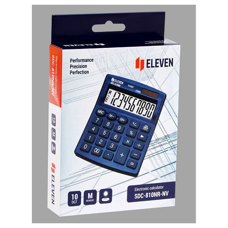 Калькулятор настольный Eleven SDC-810NR-NV, 10 разрядов, двойное питание, 127*105*21мм, темно-синий