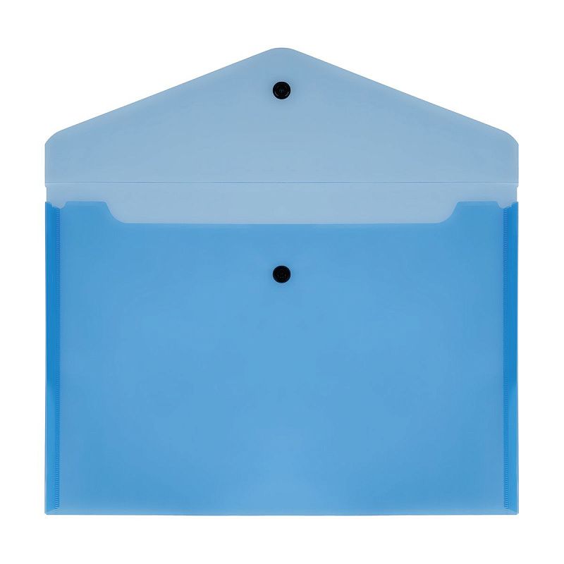 Папка-конверт на кнопке СТАММ А4, 150мкм, пластик, прозрачная, синяя 