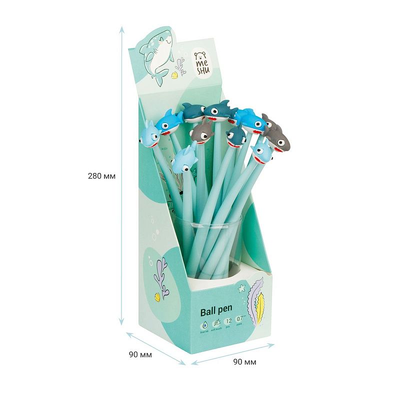 Ручка шариковая MESHU "Shark", синяя, 0,7мм, корпус ассорти, с топпером 