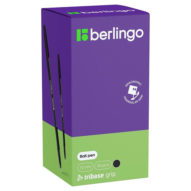 Ручка шариковая Berlingo "Tribase grip" черная, 1,0мм, грип 