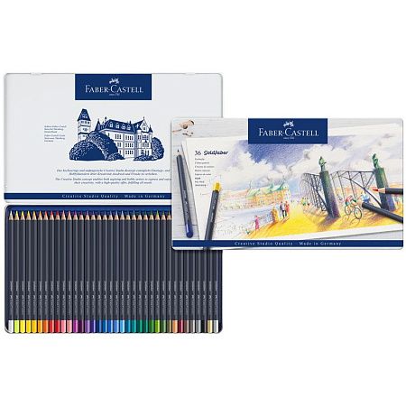 Карандаши цветные Faber-Castell "Goldfaber", 36цв., круглые, заточен., метал. коробка