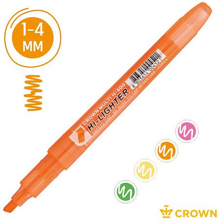 Набор текстовыделителей Crown "Multi Hi-Lighter" 04цв., 1-4мм, чехол с европодвесом 