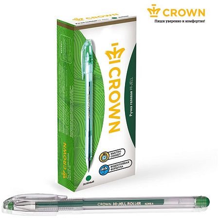 Ручка гелевая Crown "Hi-Jell" зеленая 0,5мм, штрих-код 
