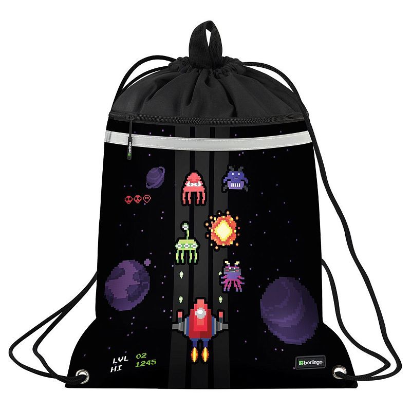 Мешок для обуви 1 отделение Berlingo "Space Battle", 360*460мм, вентиляционная сеточка , светоотражающая лента, карман на молнии