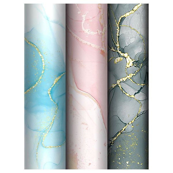 Набор упаковочной бумаги глянц. 70*100см, MESHU "Marble", 80г/м2, ассорти  3 дизайна
