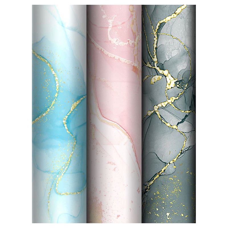 Набор упаковочной бумаги глянц. 70*100см, MESHU "Marble", 80г/м2, ассорти  3 дизайна