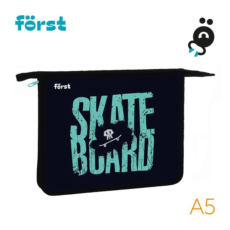 Папка для тетрадей 1 отделение, А5 Först "Skateboard", 240*205*40мм, пластик, на молнии 