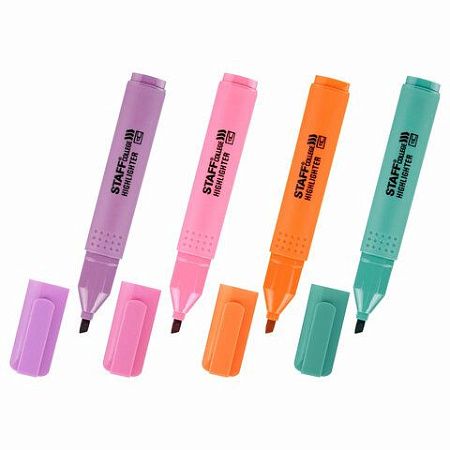 Набор текстовыделителей 4 ПАСТЕЛЬНЫХ ЦВЕТА, АССОРТИ, STAFF College "STICK PASTEL", линия письма 1-4 мм, скошенный наконечник, 152531 