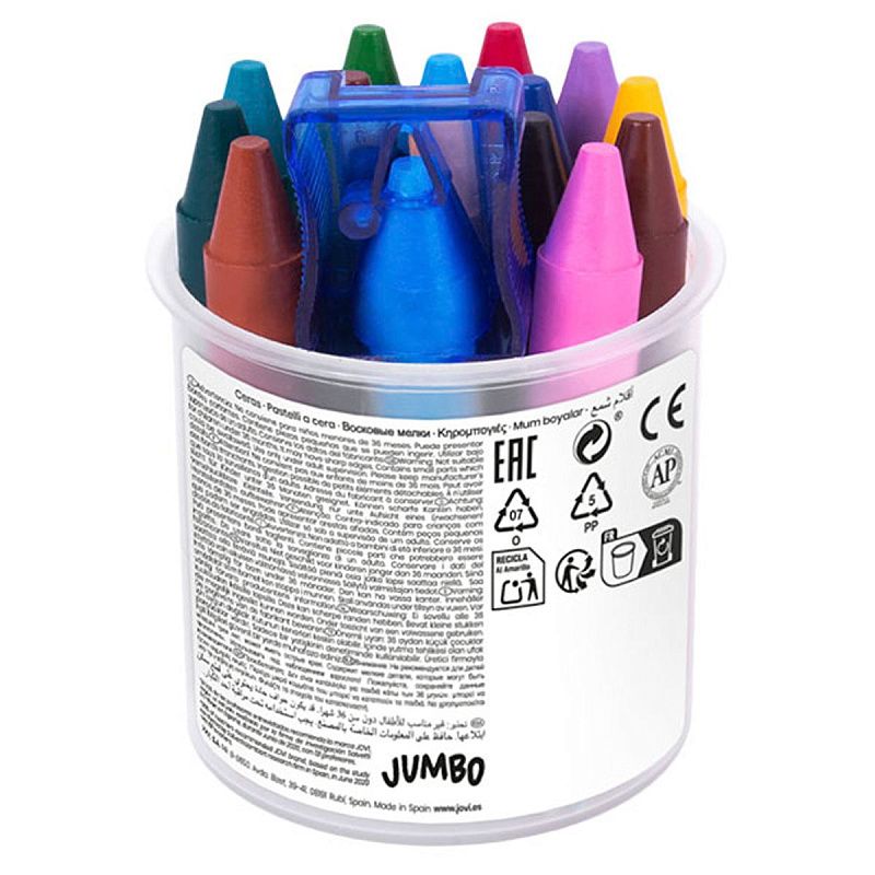 Карандаши восковые JOVI, 16цв., круглые, с точилкой, в стакане