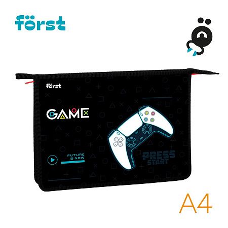Папка для тетрадей 1 отделение, А4 Först "Game", 340*245*40мм, пластик, на молнии 