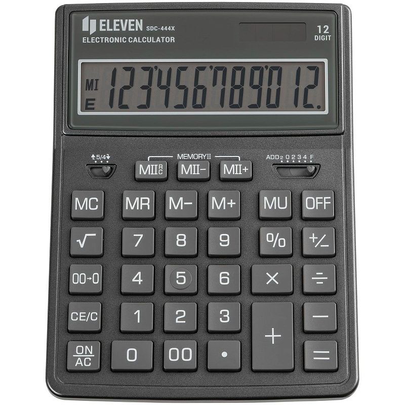 Калькулятор настольный Eleven SDC-444X-GR, 12 разрядов, двойное питание, 155*204*33мм, cерый