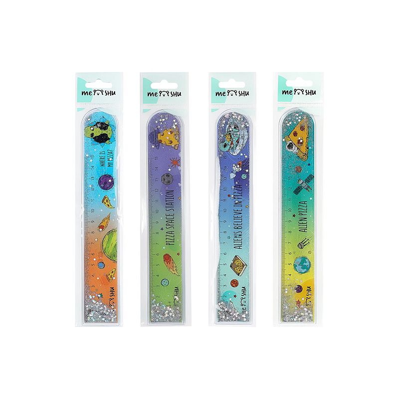 Линейка 15см MESHU "Alien pizza" ПВХ с блестками, ассорти, европодвес 