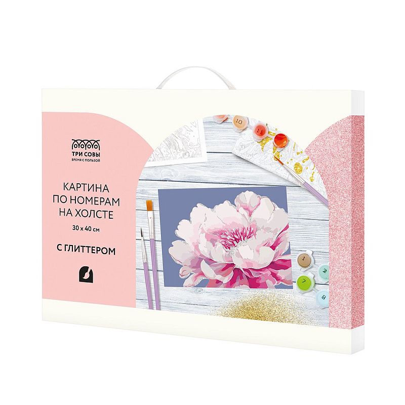Картина по номерам на холсте с глиттером ТРИ СОВЫ "Серебро на цветке", 30*40, с акриловыми красками и кистями