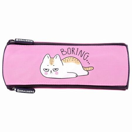 Пенал BRAUBERG, 3 отделения, нейлон, 21х7х7см, Lazy cat, 272306 