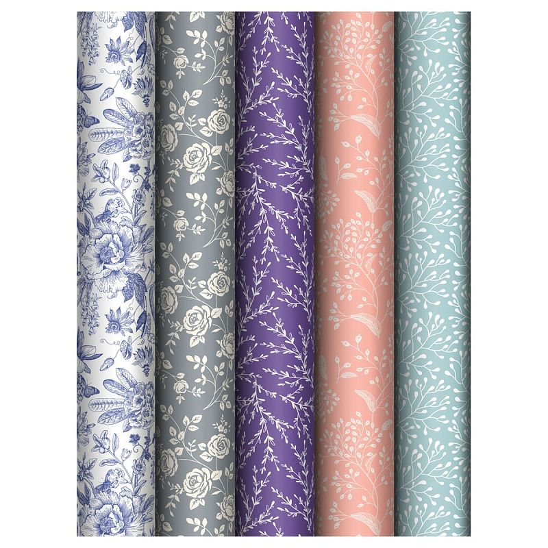 Упаковочная бумага глянц. 70*100см, MESHU "Grace pattern", 80 г/м2, ассорти, 5 дизайнов