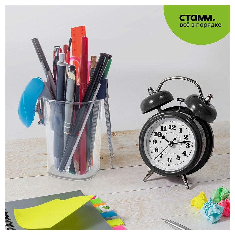 Подставка-стакан СТАММ "Фаворит", пластиковая, квадратная, прозрачная