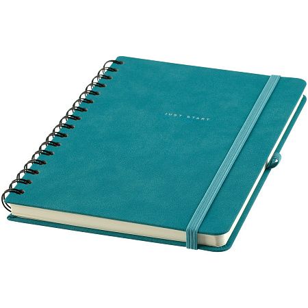 Записная книжка А5 96л., кожзам, на гребне, Greenwich Line "Just start. Cyan", твердая обложка, тиснение фольгой, с петлей для ручки