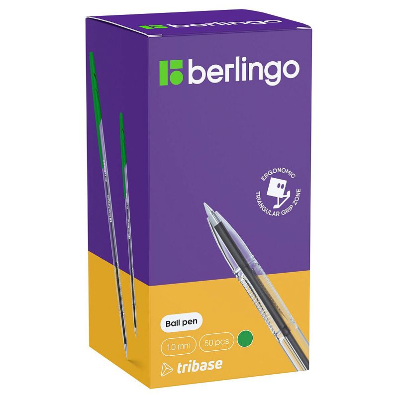 Ручка шариковая Berlingo "Tribase" зеленая, 1,0мм 