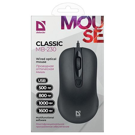 Мышь Defender Classic MB-230, USB, черный, 3btn+Roll