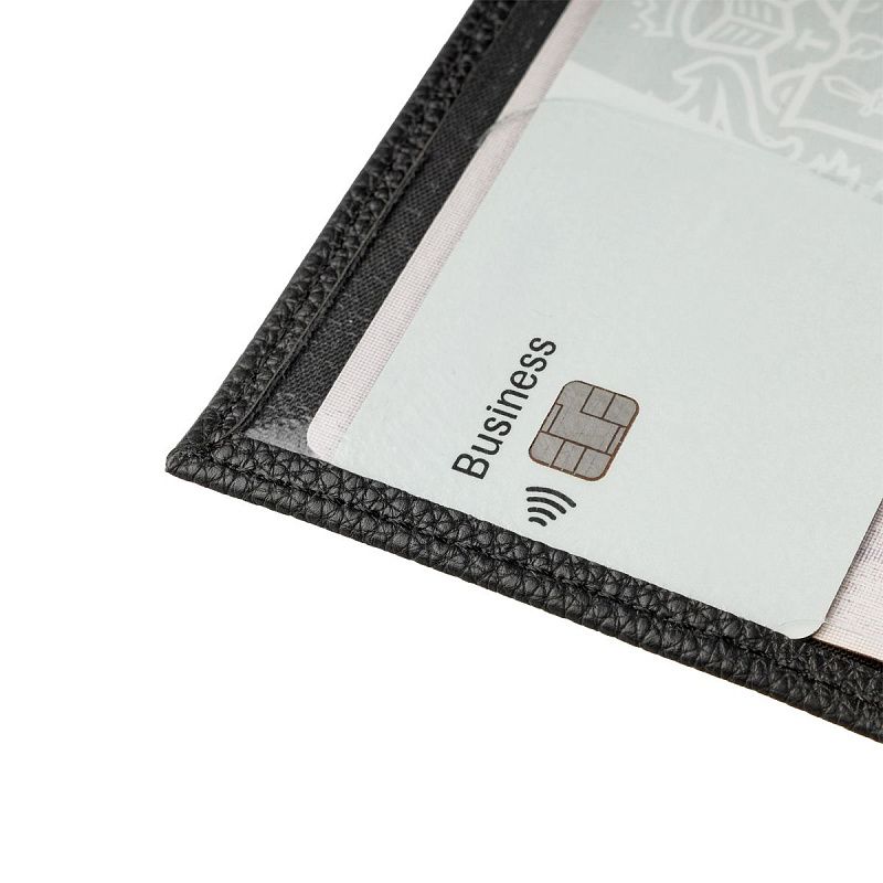 Обложка для паспорта OfficeSpace экокожа, текстура Флоттер зерно, тиснение "Герб", подклад текстиль, черный 