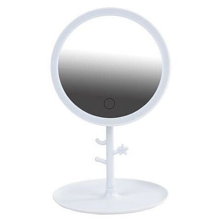 Зеркало настольное с LED-подсветкой для макияжа, диаметр 17 см, 3 режима свечения, аккумулятор 1200 mAh, цвет белый, WBZ, 609330