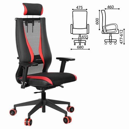 Кресло компьютерное МЕТТА "ErgoLife" 10 B2-170D, 2D-подголовник, экокожа/сетка, черное/красное