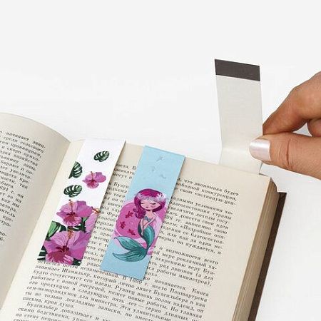 Закладки для книг с магнитом "РУСАЛОЧКА", набор 6 шт., блестки, 25x196 мм, ЮНЛАНДИЯ, 111644 