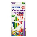 Карандаши цветные BRAUBERG PREMIUM, 12 цветов, трехгранные, грифель мягкий 3,3 мм, 181651