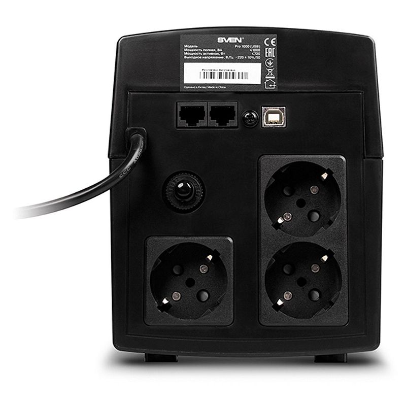 Источник бесперебойного питания Sven PRO 1000, 3 розетки, 1000ВA, 720Вт, черный
