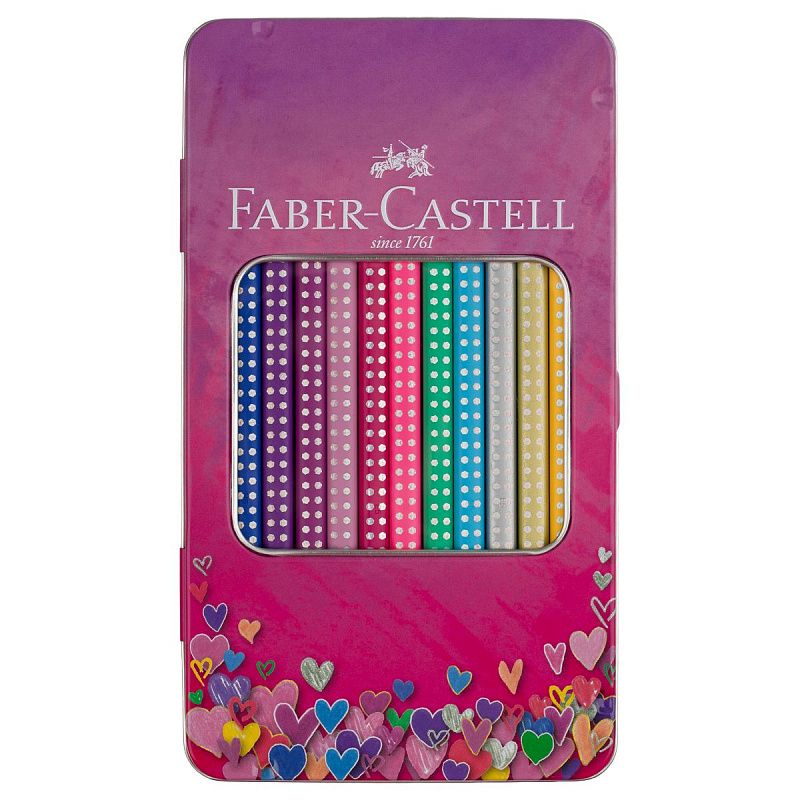 Карандаши цветные Faber-Castel "Sparkle", 12 цв., трехгран., метал. короб