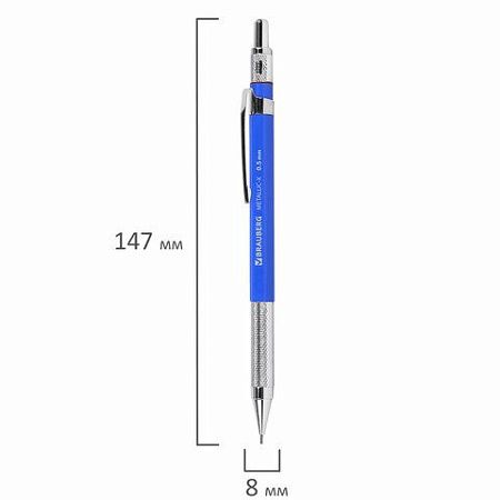Карандаш механический 0,5 мм + грифели HB 24 штуки на блистере, BRAUBERG "METALLIC-X 05", металлические детали, 181965 